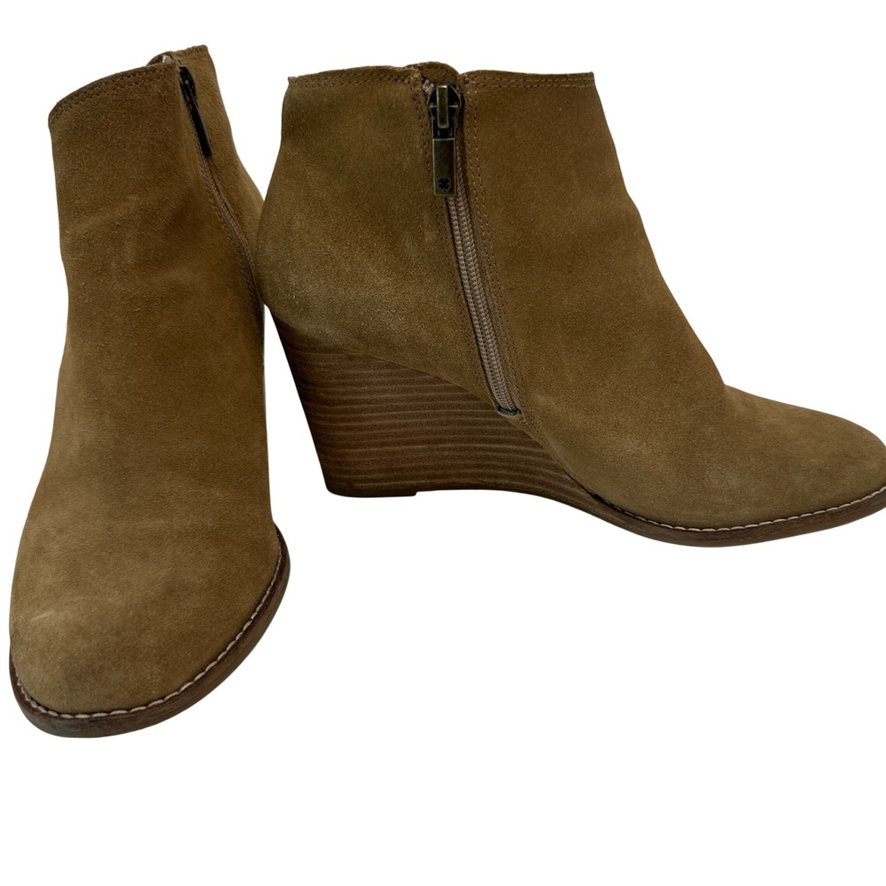 Lucky Brand Yakeena Tan Suede Wedge Booties Ankle Boots Womens 9M LP-YAKEENA